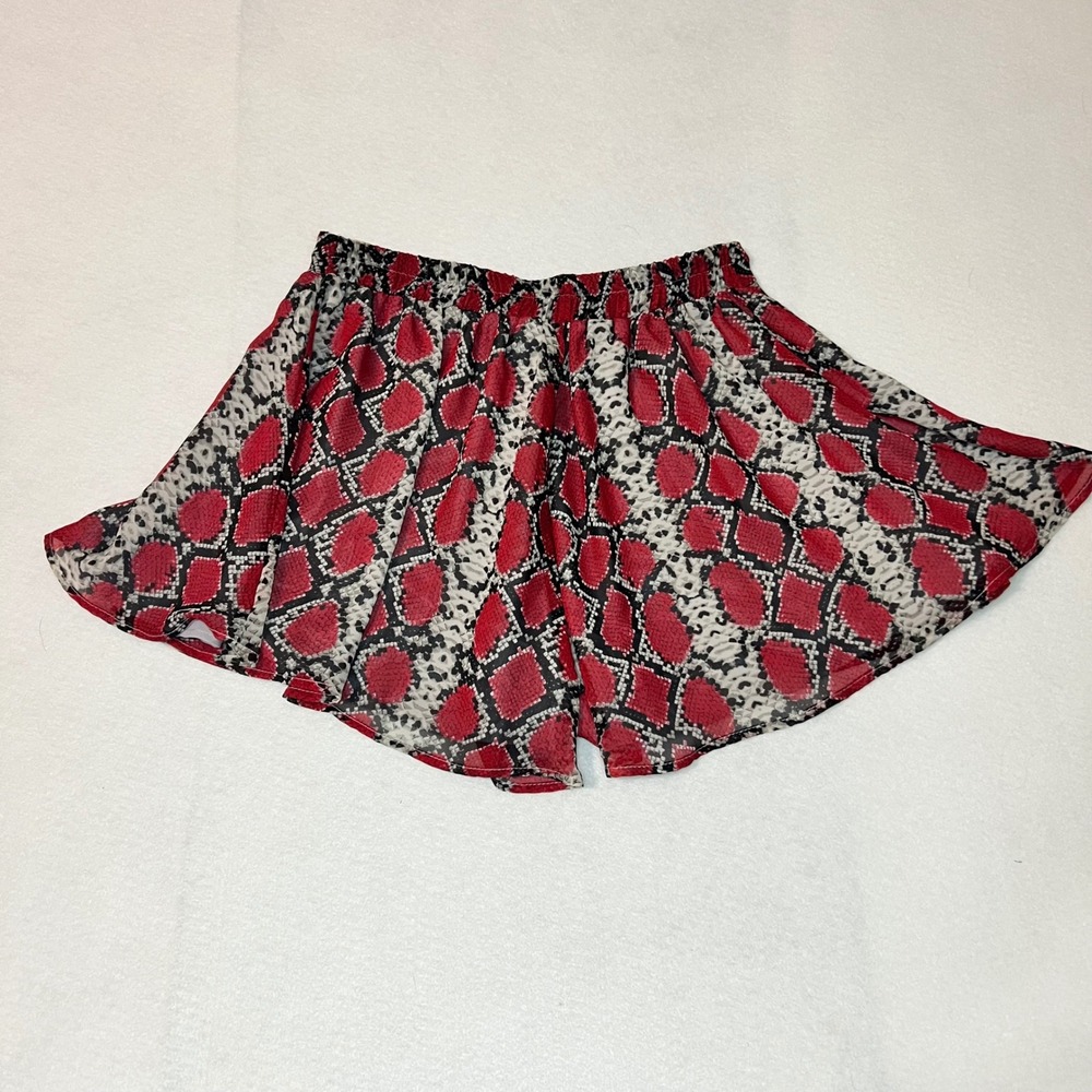 Adrienne The Razorback Short Red Snakeskin Print High Waist Flowy Skort Women M - Picture 2 of 8